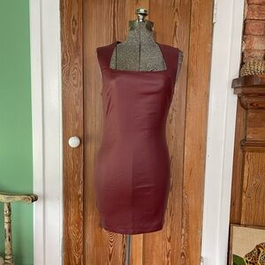 Idem Ditto Faux Leather Burgandy Square Neck 90s Mini Dress - Sz S 💚🎀